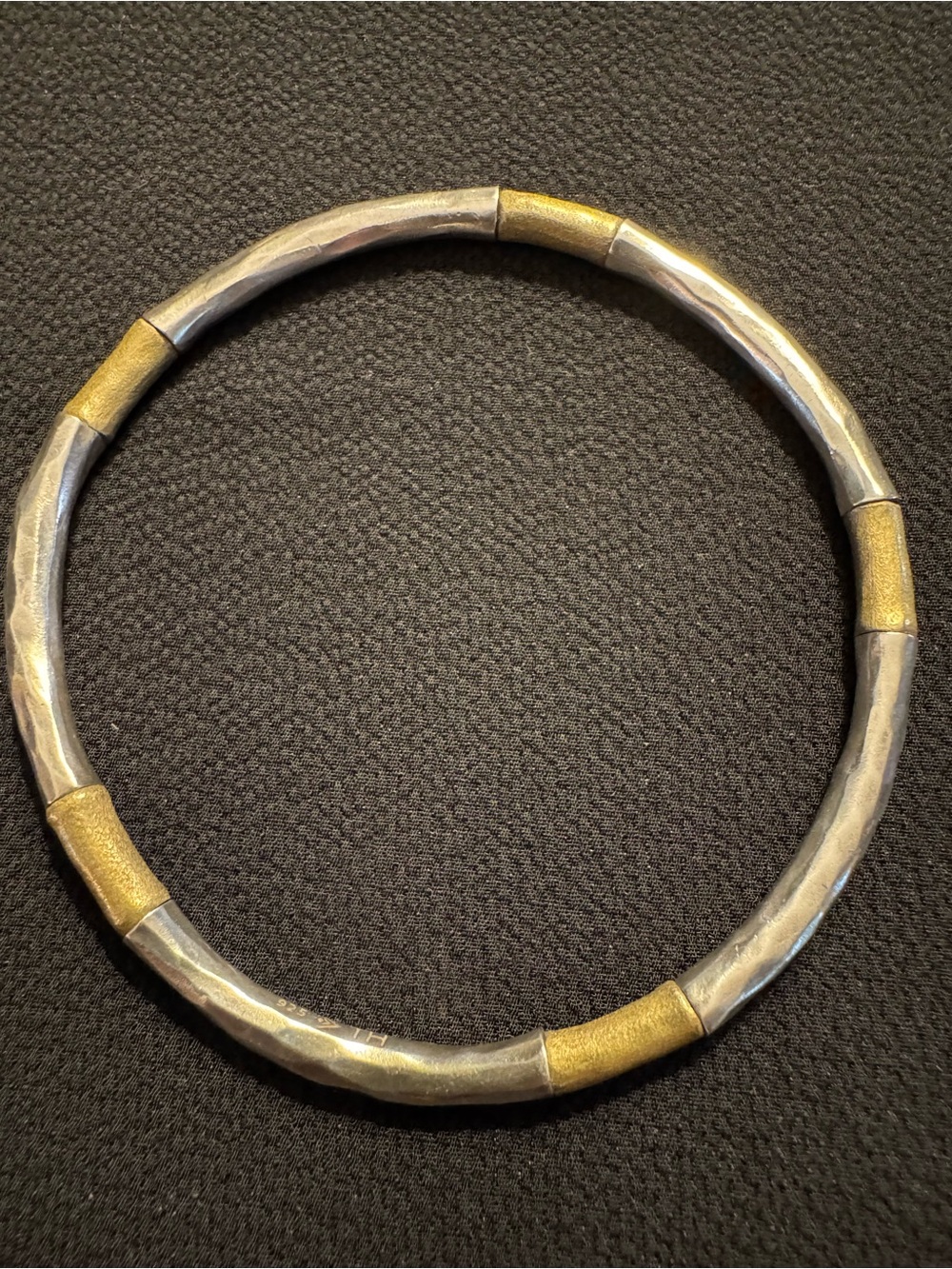 Sterling Silver and Bronze Hammered Stretch Bracelet Mixed Metal Artisan